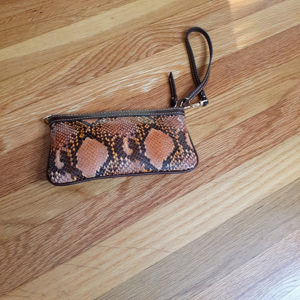 Dooney & Burke Leather Snake skin Slim Wristlet Multi Color Brown OS Dooney & Bu - Picture 2 of 4